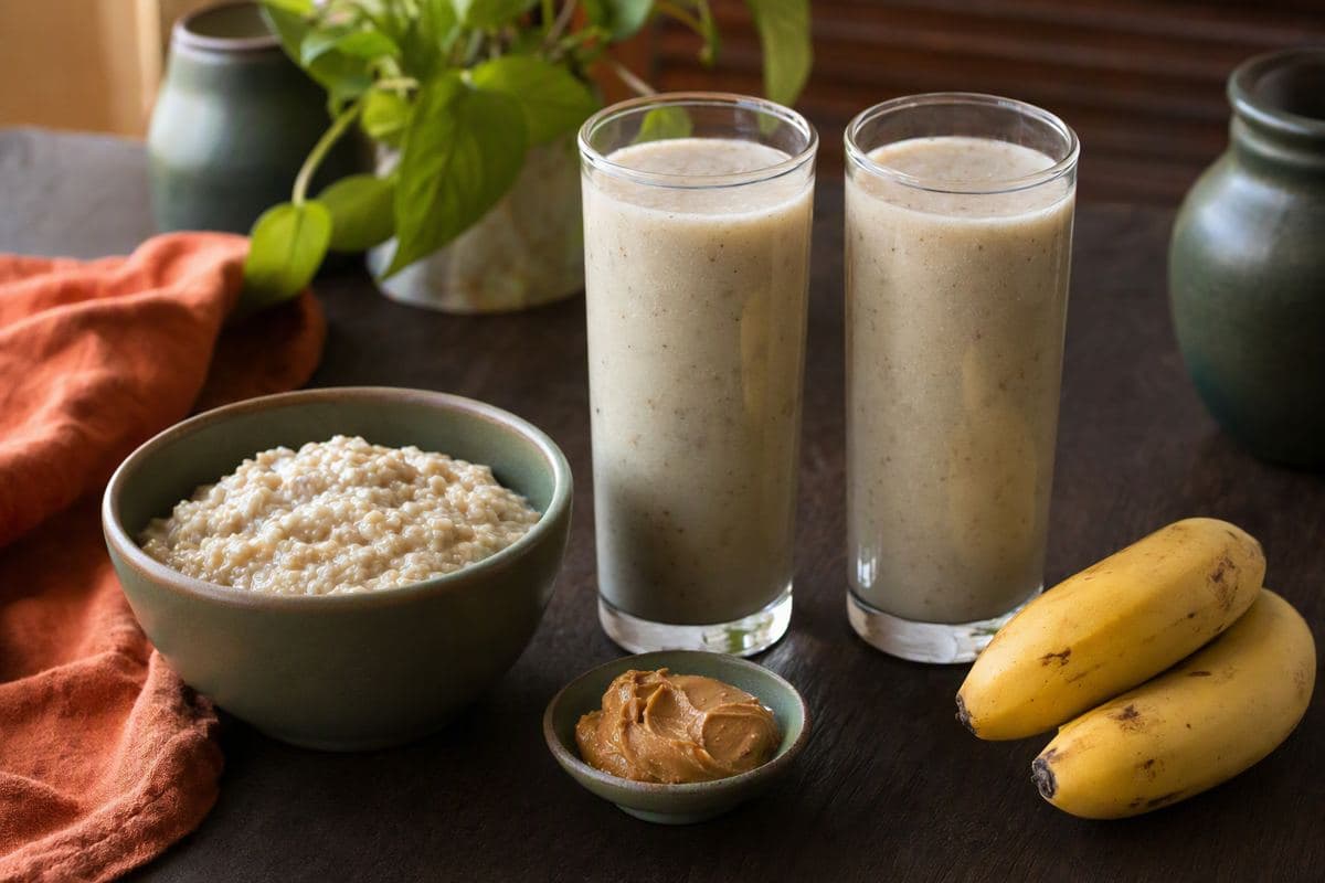 Banana and groundnut smoothie with millet porridge base